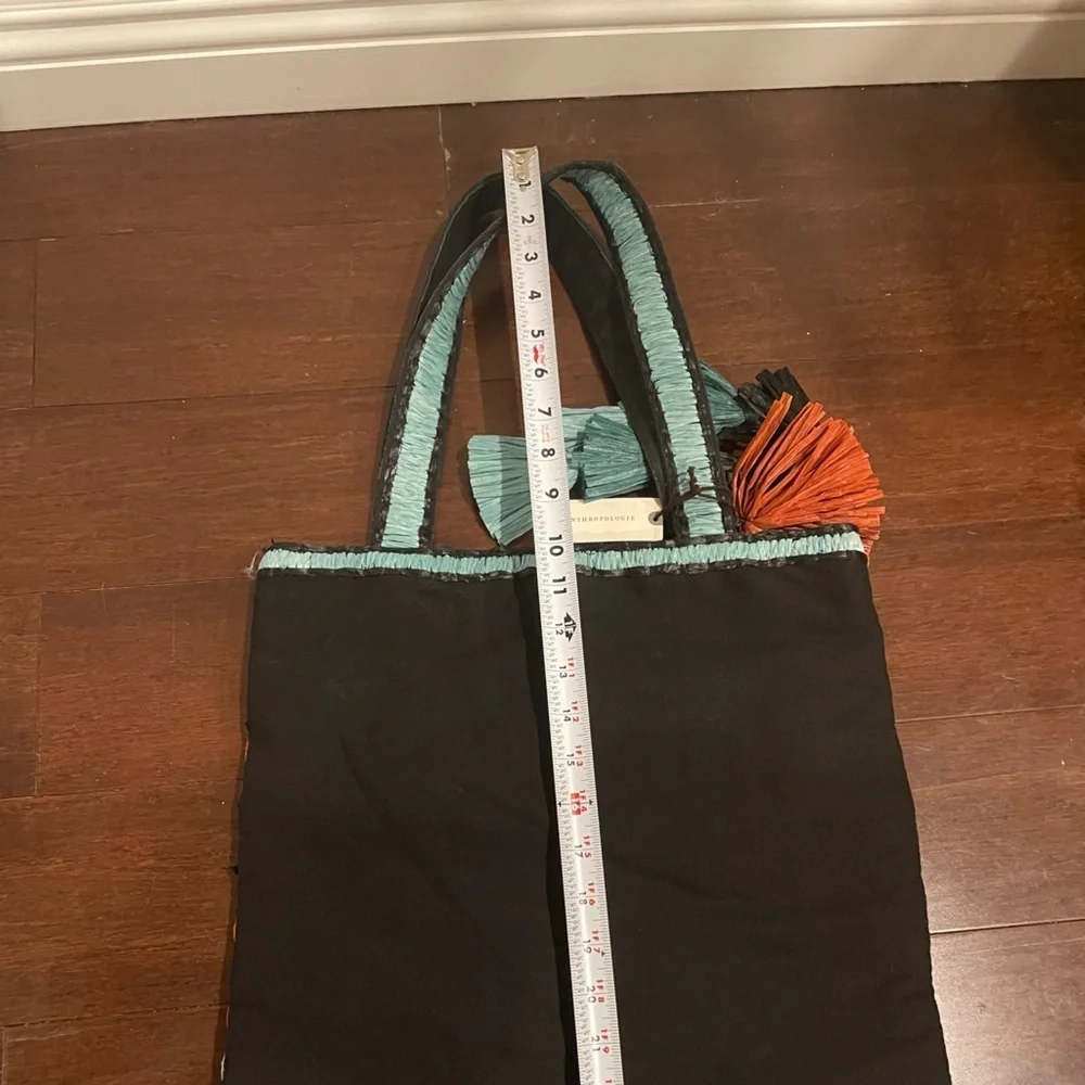 NWT ANTHROPOLOGIE Colorful Geometric Tote Bag with raffia embellishments
